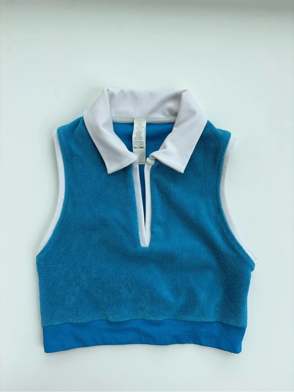 Offline by Aerie Blue Terry Cloth Sleeveless Cropped Polo Top Size M - Picture 1 of 8